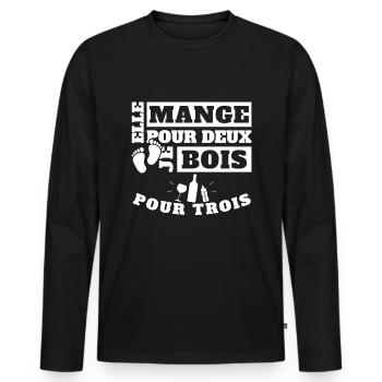 Elle mange pour deux je bois pour trois - T-shirt manches longues Premium bio Homme - noir - Devant - Nico (187cm)
