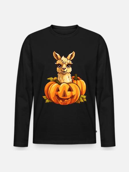 Lama græskar doven halloween fest kostume børn - Premium økologisk langærmet T-shirt til mænd - sort