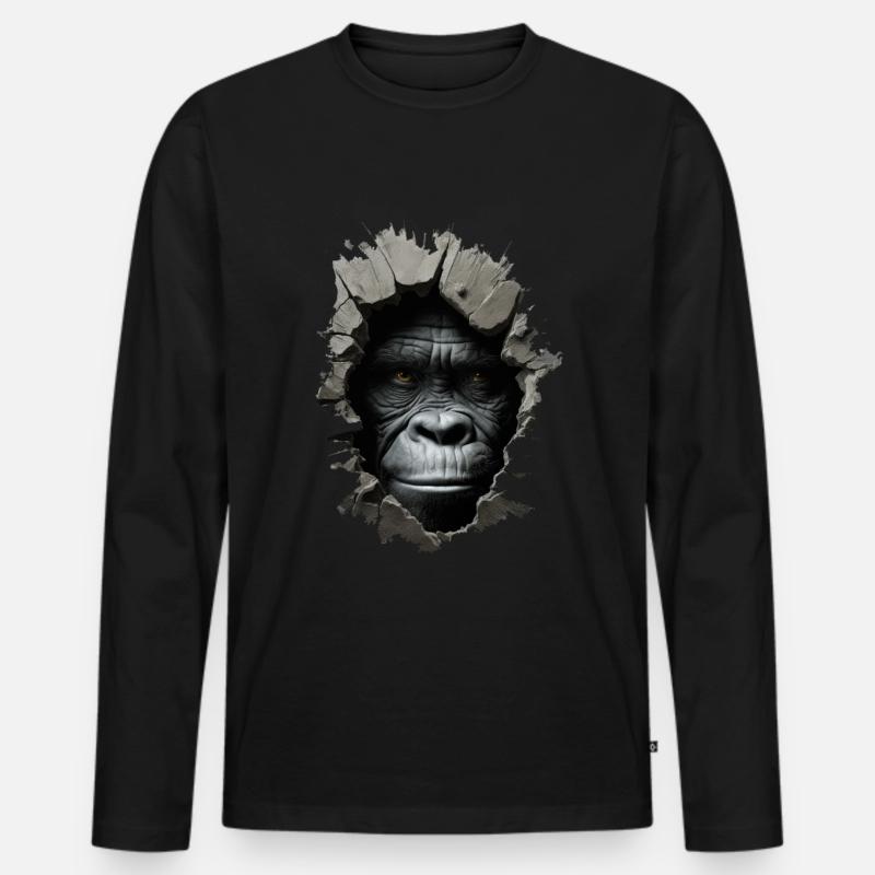Gorilla im Loch - Männer Premium Bio Langarmshirt - Schwarz