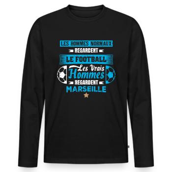 les vrais hommes regardent marseille club de foot - T-shirt manches longues Premium bio Homme - noir - Devant - Nico (187cm)