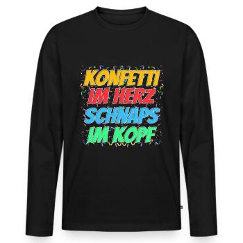 Des confettis dans le cœur, du schnaps dans la tête – le dicton de la fête - T-shirt manches longues Premium bio Homme - noir - Devant - Nico (187cm)
