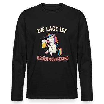 Einhorn mit Bier - Männer Premium Bio Langarmshirt - Schwarz - Vorne - Nico (187cm)