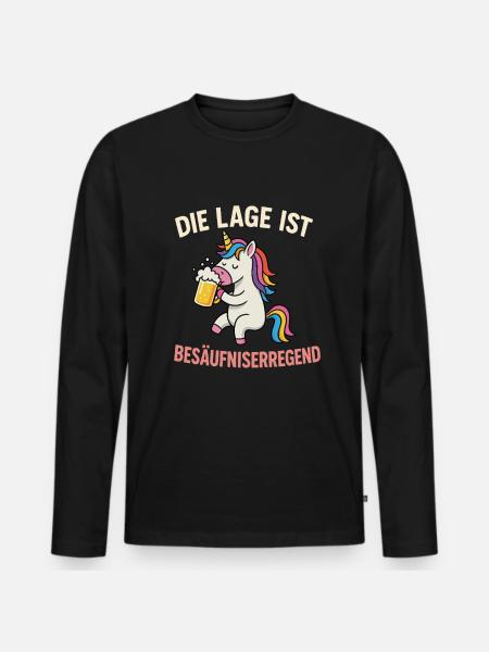 Einhorn mit Bier - Männer Premium Bio Langarmshirt - Schwarz