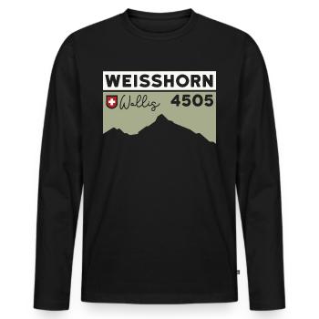 Ascension du guide de haute montagne du Weisshorn Valais - T-shirt manches longues Premium bio Homme - noir - Devant - Nico (187cm)