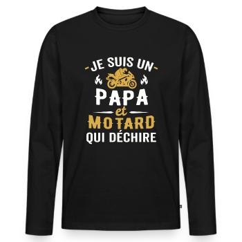 je suis Papa et motard qui déchire - T-shirt manches longues Premium bio Homme - noir - Devant - Nico (187cm)