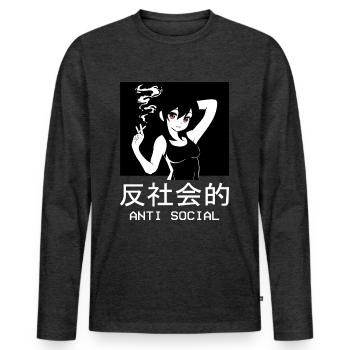 Antisocial Anime Girl Waifu Japanese Manga Weeb - T-shirt manches longues Premium bio Homme - anthracite chiné - Devant - Nico (187cm)