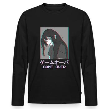 Game Over Manga anime Girl Waifu Vaporwave Otaku - T-shirt manches longues Premium bio Homme - noir - Devant - Nico (187cm)