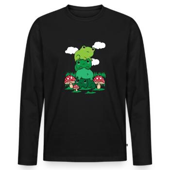 Cottagecore Aesthetic Kawaii Frosch Pile Pilz - Männer Premium Bio Langarmshirt - Schwarz - Vorne - Nico (187cm)