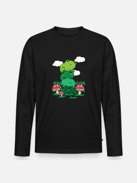 Cottagecore Aesthetic Kawaii Frog Pile Mushroom - Men's Premium Organic Long Sleeve Shirt - black