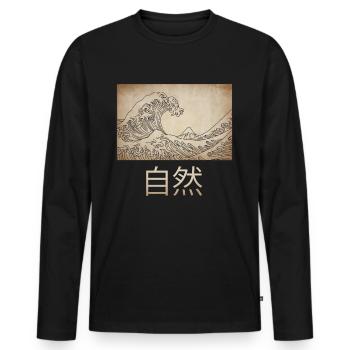 Dark Academia Aesthetic Great Wave Off Kanagawa - Männer Premium Bio Langarmshirt - Schwarz - Vorne - Nico (187cm)