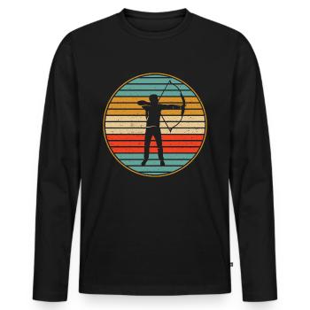 Tir à l’arc Tir à l’arc Vintage Archer - T-shirt manches longues Premium bio Homme - noir - Devant - Nico (187cm)