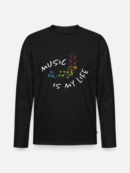 Musik er mit liv - farverige akvarel noder - musik - Premium økologisk langærmet T-shirt til mænd - sort