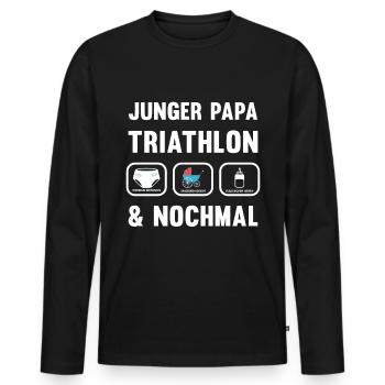 Triathlon Papa Bébé - Cadeau pour futurs pères - T-shirt manches longues Premium bio Homme - noir - Devant - Nico (187cm)