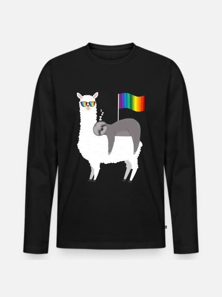 Lama Gay Pride - Mannen Premium Bio shirt met lange mouwen - zwart