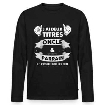 Oncle et parrain, parrain tonton - T-shirt manches longues Premium bio Homme - noir - Devant - Nico (187cm)