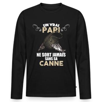 Papi canne à pêche - T-shirt manches longues Premium bio Homme - noir - Devant - Nico (187cm)