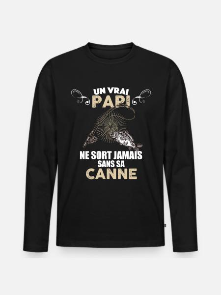 Papi canne à pêche - T-shirt manches longues Premium bio Homme - noir