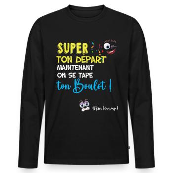Collègue départ cadeau humour 36.png - T-shirt manches longues Premium bio Homme - noir - Devant - Nico (187cm)
