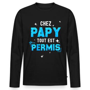 Chez papy tout est permis Cadeau Enfants - T-shirt manches longues Premium bio Homme - noir - Devant - Nico (187cm)