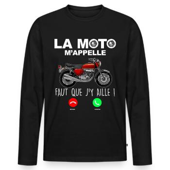 Passion moto cadeau drôle pour motard - T-shirt manches longues Premium bio Homme - noir - Devant - Nico (187cm)