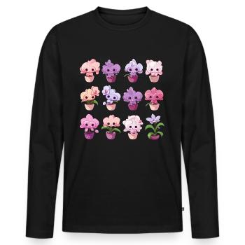 Orchideen kawaii - Männer Premium Bio Langarmshirt - Schwarz - Vorne - Nico (187cm)