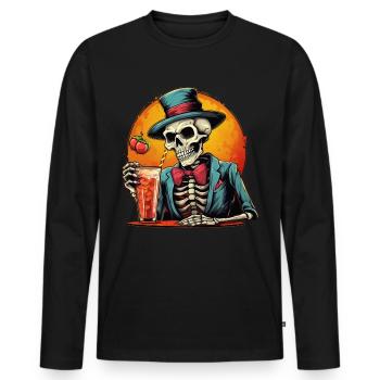 Squelette effrayant en costume avec un cocktail dri - T-shirt manches longues Premium bio Homme - noir - Devant - Nico (187cm)