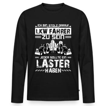 Trucker 04 - Männer Premium Bio Langarmshirt - Schwarz - Vorne - Nico (187cm)