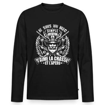 J'aime La Chasse et L'apéro Idée Originale Humour - T-shirt manches longues Premium bio Homme - noir - Devant - Nico (187cm)