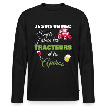 Cadeau Humour Métier Agriculteur - T-shirt manches longues Premium bio Homme - noir - Devant - Nico (187cm)