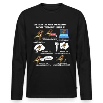 Oiseaux, chardonnerets idée cadeau humour oiseau - T-shirt manches longues Premium bio Homme - noir - Devant - Nico (187cm)