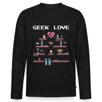 Geek Love Retro Pixel - Men's Premium Organic Long Sleeve Shirt - black - Front - Nico (187cm)