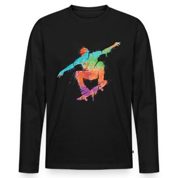 Skateboarder Skateboard Fille Skater Enfants - T-shirt manches longues Premium bio Homme - noir - Devant - Nico (187cm)