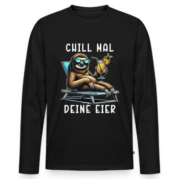 Faultier - Chill mal dein Leben - Männer Premium Bio Langarmshirt - Schwarz - Vorne - Nico (187cm)