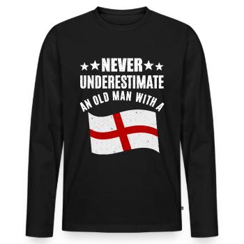 Alter Mann Mit Englischer Flagge - Männer Premium Bio Langarmshirt - Schwarz - Vorne - Nico (187cm)