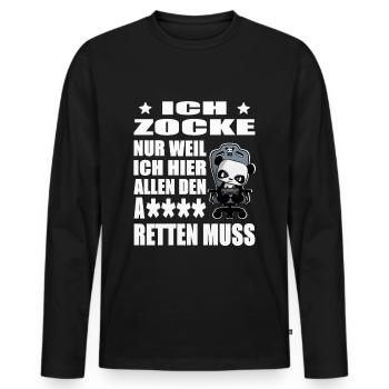 süßer Gaming Panda Ich zocke nur weil ich hier - Männer Premium Bio Langarmshirt - Schwarz - Vorne - Nico (187cm)