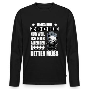süßer Gaming Panda Ich zocke nur weil ich hier - Männer Premium Bio Langarmshirt - Schwarz - Vorne - Nico (187cm)