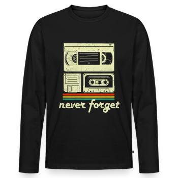 80s 90s Never Forget Retro Tech Party Outfit - Men's Premium Organic Long Sleeve Shirt - black - Front - Nico (187cm)