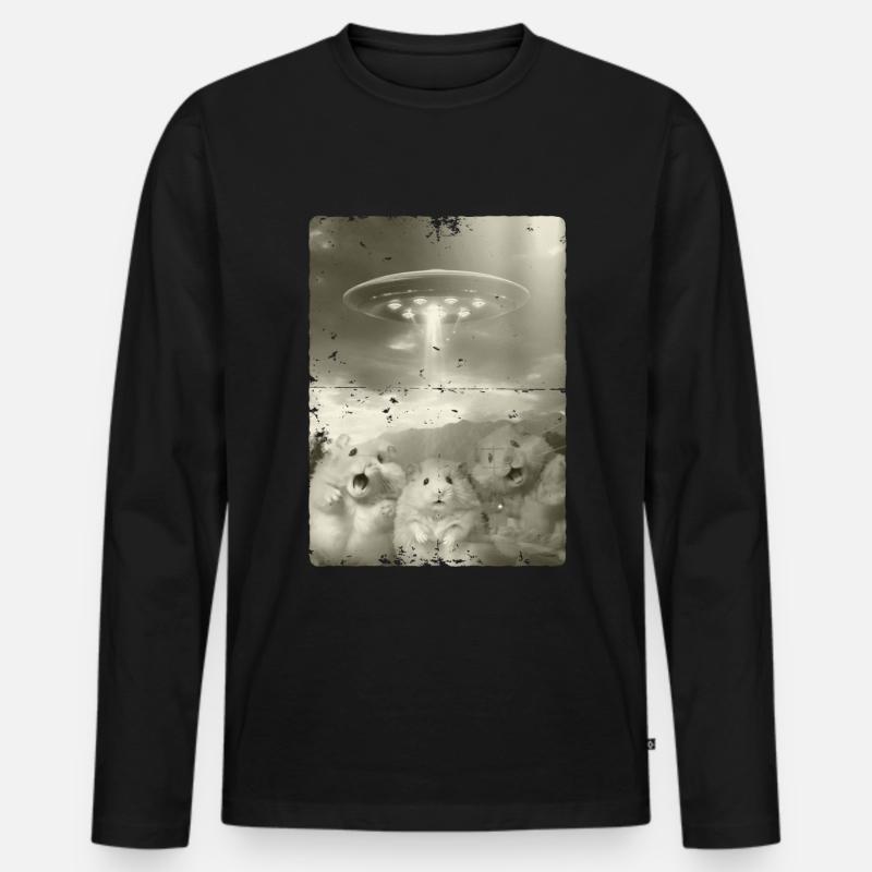 Alien Ufo Invasion Hamster - Männer Premium Bio Langarmshirt - Schwarz
