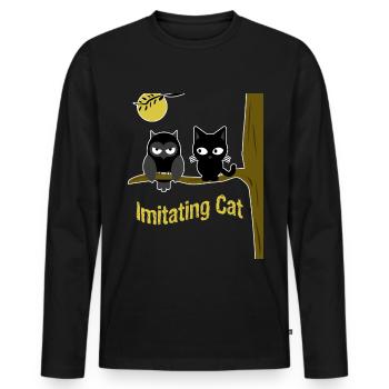 Idée de cadeau kawaii rigolo pour chat hibou - T-shirt manches longues Premium bio Homme - noir - Devant - Nico (187cm)