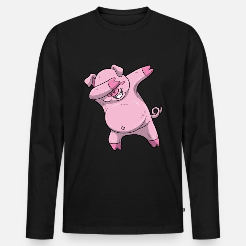 Dabbing Schwein Dab Sau Shirt Kinder Siegespose - Männer Premium Bio Langarmshirt - Schwarz