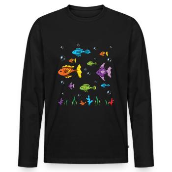 Bunter Fischschwarm Unterwasser Welt - Männer Premium Bio Langarmshirt - Schwarz - Vorne - Nico (187cm)