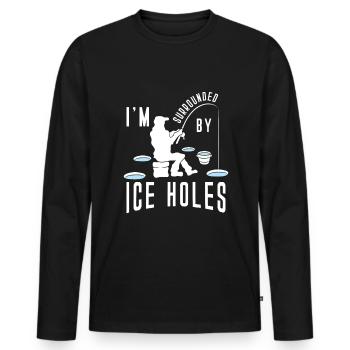 Surrounded By Ice Holes Wortwitz Ice Fishing Fishing - Men's Premium Organic Long Sleeve Shirt - black - Front - Nico (187cm)