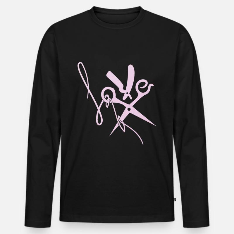 Friseur Haare LOVE Schere Geschenk - Männer Premium Bio Langarmshirt - Schwarz