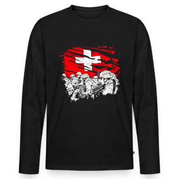 Switzerland Swiss Military Helvetia Gift - Men's Premium Organic Long Sleeve Shirt - black - Front - Nico (187cm)