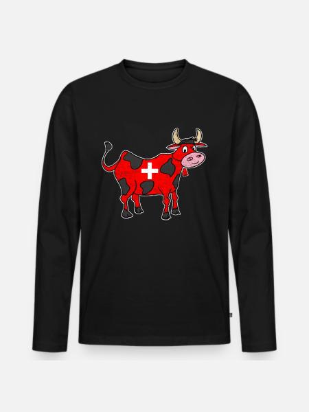 Zwitserse Koe Kruis Schattig Cadeau - Mannen Premium Bio shirt met lange mouwen - zwart