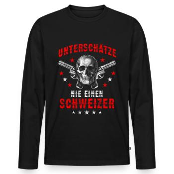 Schweizer lustiger Spruch Totenkopf Geschenk - Männer Premium Bio Langarmshirt - Schwarz - Vorne - Nico (187cm)