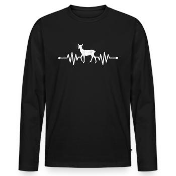 Cadeau de pouls chasseur battement de coeur cerf ECG - T-shirt manches longues Premium bio Homme - noir - Devant - Nico (187cm)