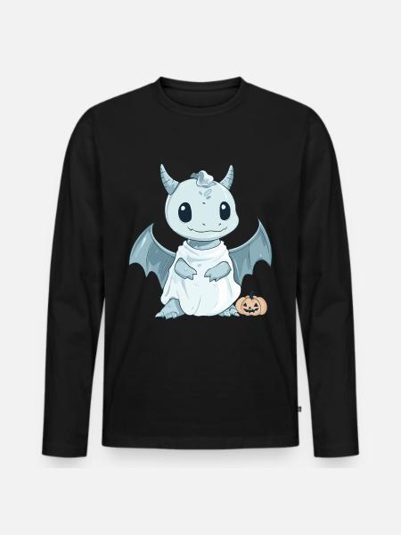 Dragon Halloween Funny Ghost - Men's Premium Organic Long Sleeve Shirt - black