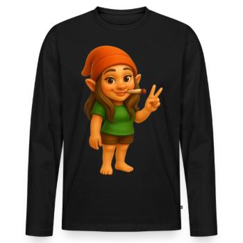 Coole kiffende Zwergin - Cannabis - Weed - Männer Premium Bio Langarmshirt - Schwarz - Vorne - Nico (187cm)