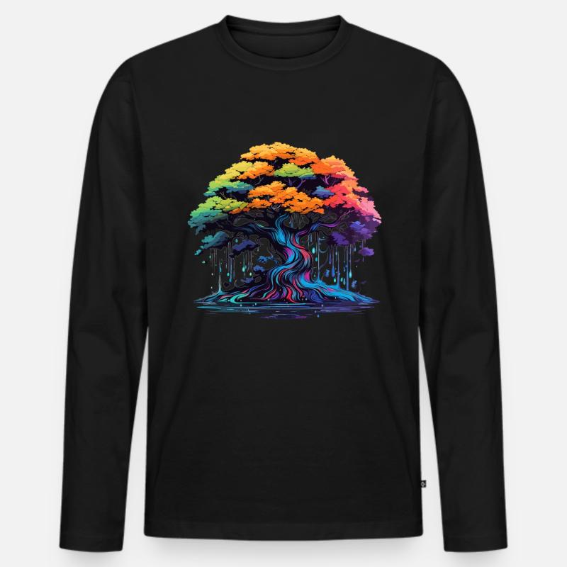 Bunter Bonsai Baum - Männer Premium Bio Langarmshirt - Schwarz
